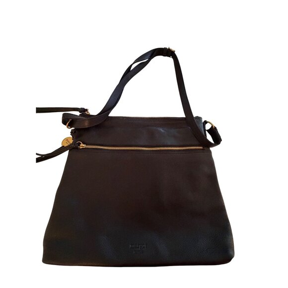 margot Handbags - Margot New York Leah Womens Split Pocket Crossbody Bag Black Leather Handcrafted